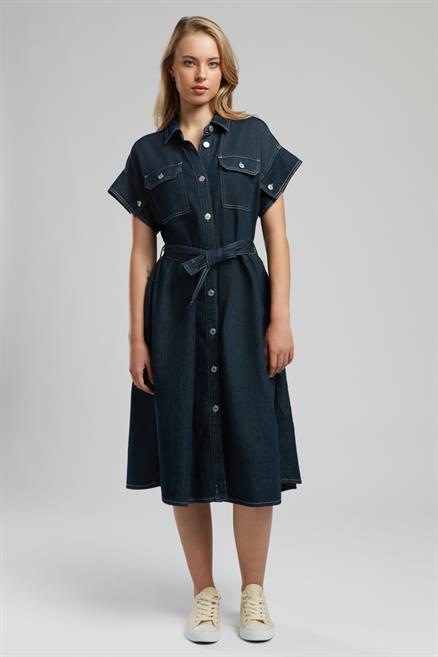 Maya 1 Kadın %100 Pamuk Jean Elbise Denim