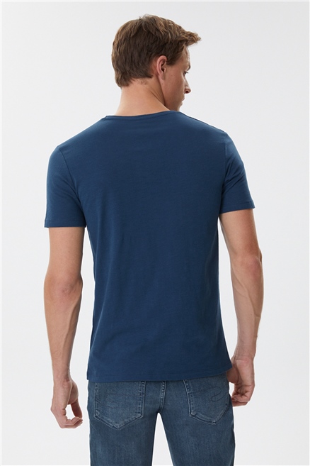 Merlin Erkek %100 Pamuk Bisiklet Yaka T-Shirt Açık Lacivert