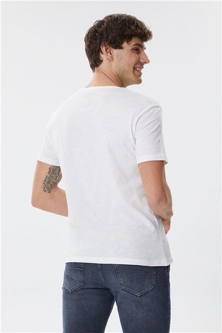 Merlin Erkek %100 Pamuk Bisiklet Yaka T-Shirt Off White