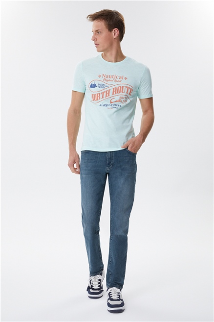 Merlin Erkek %100 Pamuk Bisiklet Yaka T-Shirt Mint