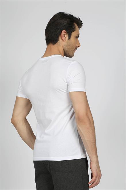 Mike Erkek %100 Pamuk O Yaka T-Shirt Beyaz