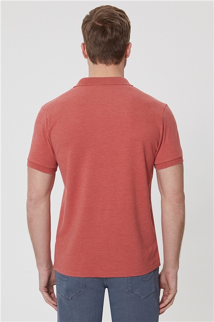 Miless Erkek %100 Pamuk Polo Yaka T-Shirt Koyu Mercan