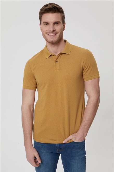 Miless Erkek %100 Pamuk Polo Yaka T-Shirt Koyu Hardal