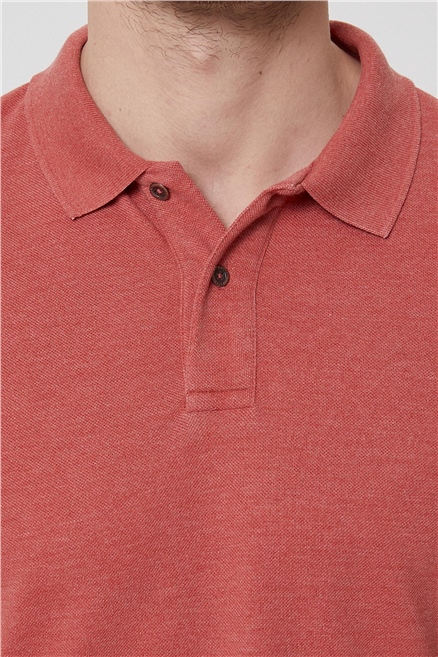 Miless Erkek %100 Pamuk Polo Yaka T-Shirt Koyu Mercan