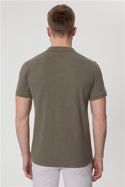 Miless Erkek %100 Pamuk Polo Yaka T-Shirt Koyu Haki