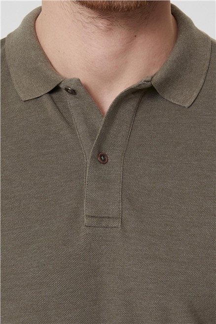 Miless Erkek %100 Pamuk Polo Yaka T-Shirt Koyu Haki