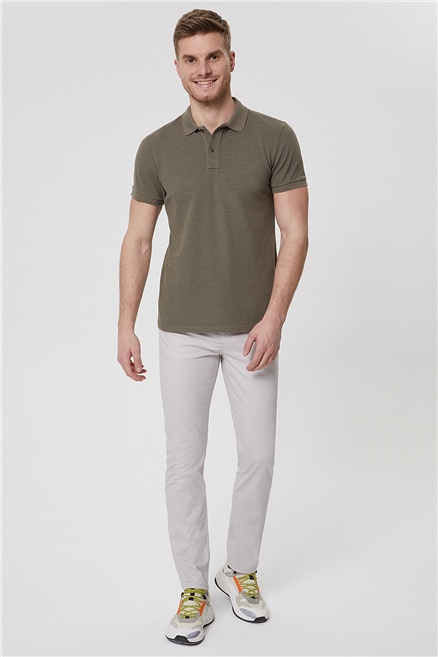 Miless Erkek %100 Pamuk Polo Yaka T-Shirt Koyu Haki