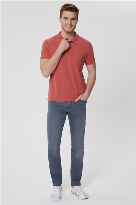 Miless Erkek %100 Pamuk Polo Yaka T-Shirt Koyu Mercan