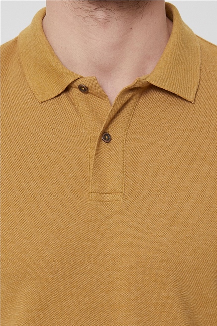 Miless Erkek %100 Pamuk Polo Yaka T-Shirt Koyu Hardal