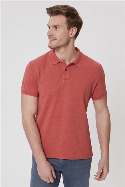 Miless Erkek %100 Pamuk Polo Yaka T-Shirt Koyu Mercan