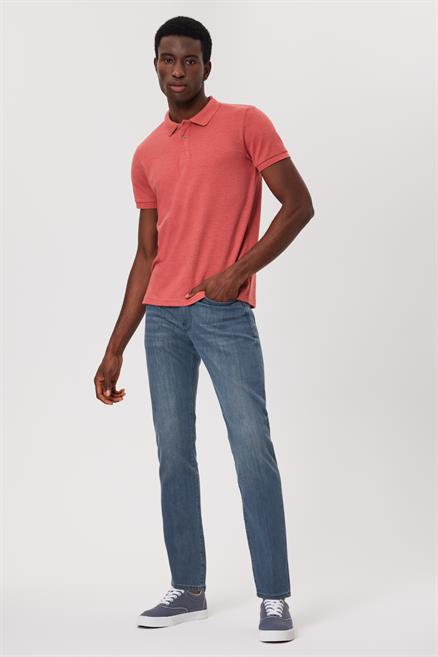 Miless Erkek %100 Pamuk Polo Yaka T-Shirt Koyu Mercan