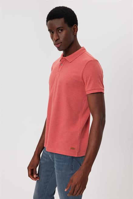 Miless Erkek %100 Pamuk Polo Yaka T-Shirt Koyu Mercan