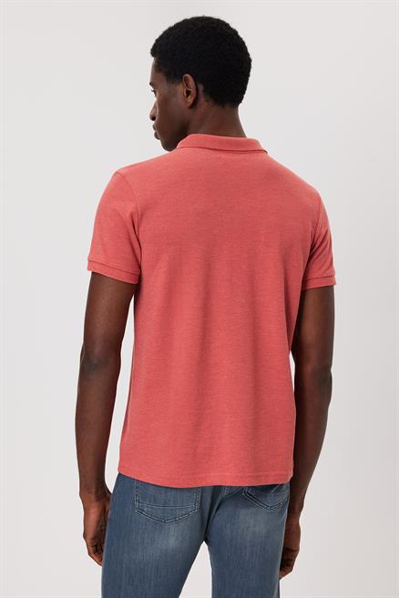 Miless Erkek %100 Pamuk Polo Yaka T-Shirt Koyu Mercan