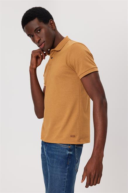 Miless Erkek %100 Pamuk Polo Yaka T-Shirt Koyu Hardal
