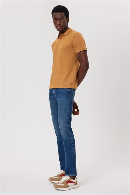 Miless Erkek %100 Pamuk Polo Yaka T-Shirt Koyu Hardal