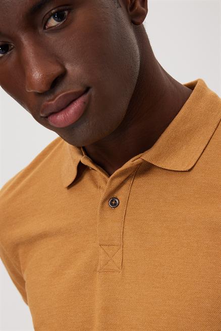 Miless Erkek %100 Pamuk Polo Yaka T-Shirt Koyu Hardal