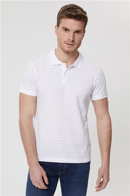 Mixed Erkek %100 Pamuk Polo Yaka T-Shirt Beyaz