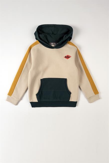 Mobo Erkek Çocuk Kapüşonlu Sweatshirt Ekru-Yeşil
