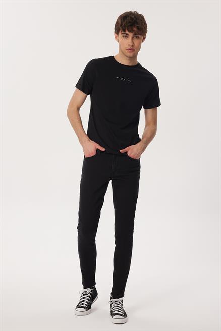 Moss Erkek %100 Pamuk O Yaka T-Shirt Siyah