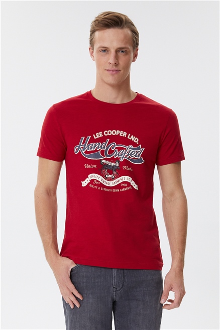 Myron Erkek %100 Pamuk Bisiklet Yaka T-Shirt Koyu Kırmızı