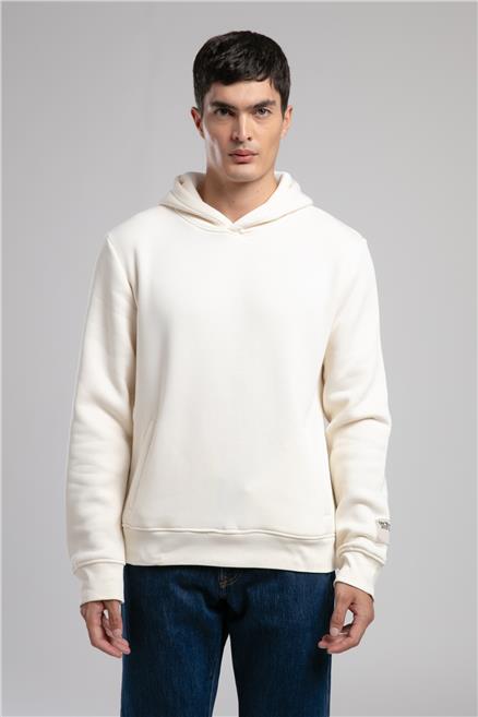 Nathan Erkek Kapüşonlu Sweatshirt Ekru