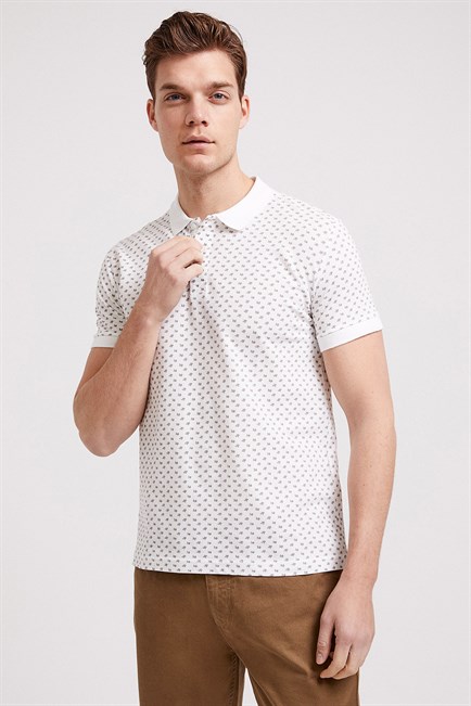 Nature Erkek %100 Pamuk Baskılı Polo Yaka T-Shirt Beyaz