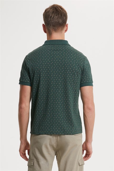 Nature Erkek %100 Pamuk Baskılı Polo Yaka T-Shirt Koyu Yeşil