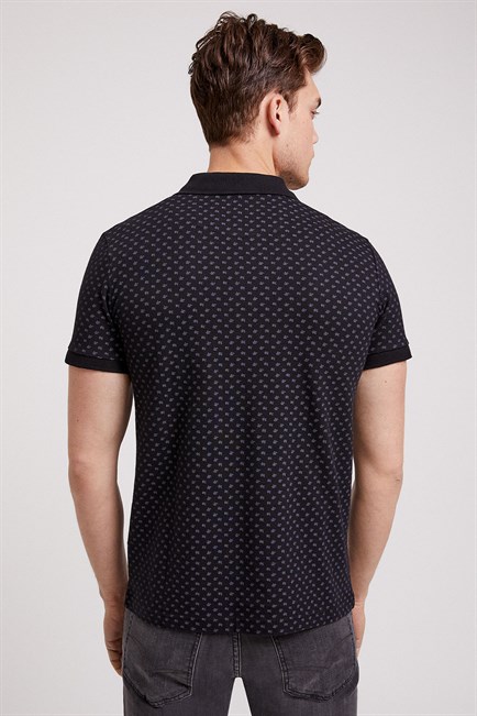 Nature Erkek %100 Pamuk Baskılı Polo Yaka T-Shirt Siyah