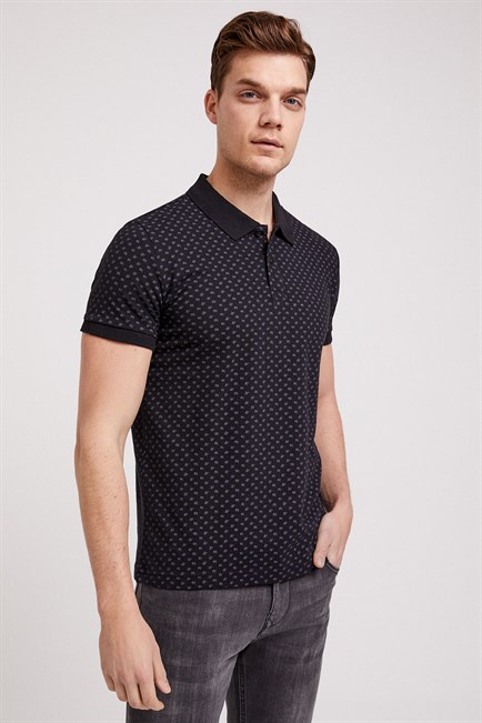 Nature Erkek %100 Pamuk Baskılı Polo Yaka T-Shirt Siyah