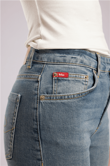 New Diana Kadın High Rise Straight Fit Jean Pantolon Mavi̇-Yeşi̇l