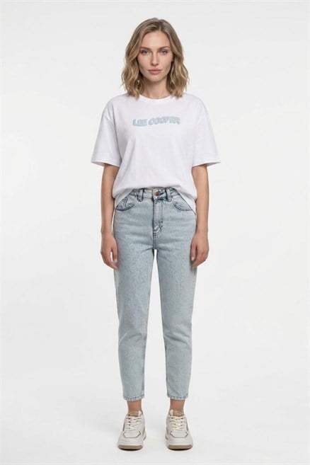NEW Kadın Oversize Baskılı Bisiklet Yaka T-Shirt Beyaz