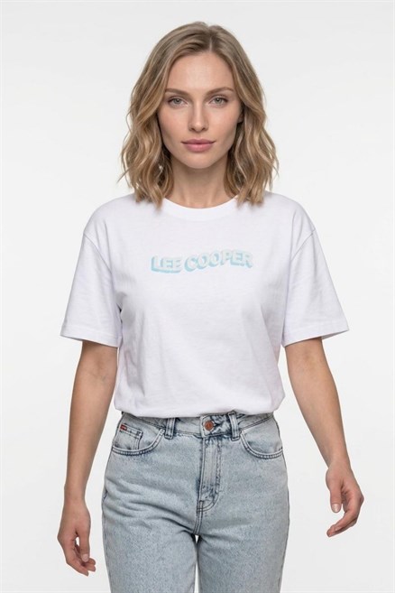 NEW Kadın Oversize Baskılı Bisiklet Yaka T-Shirt Beyaz