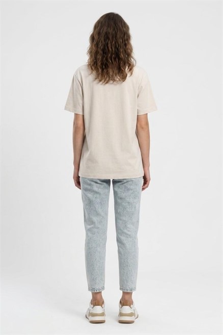 NEW Kadın Oversize Baskılı Bisiklet Yaka T-Shirt Ekru