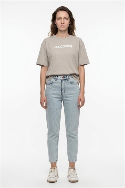 NEW Kadın Oversize Baskılı Bisiklet Yaka T-Shirt Taş