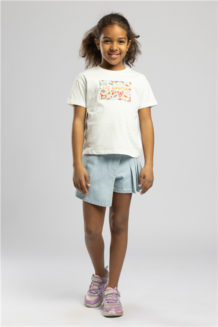 New Zebrana Kız Çocuk Baskılı Bisiklet Yaka T-Shirt Beyaz