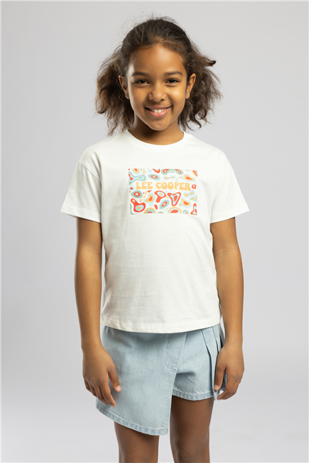 New Zebrana Kız Çocuk Baskılı Bisiklet Yaka T-Shirt Beyaz