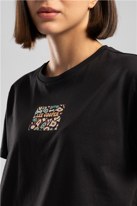 New Zebrars Kadın Basic Baskılı Bisiklet Yaka T-Shirt Siyah