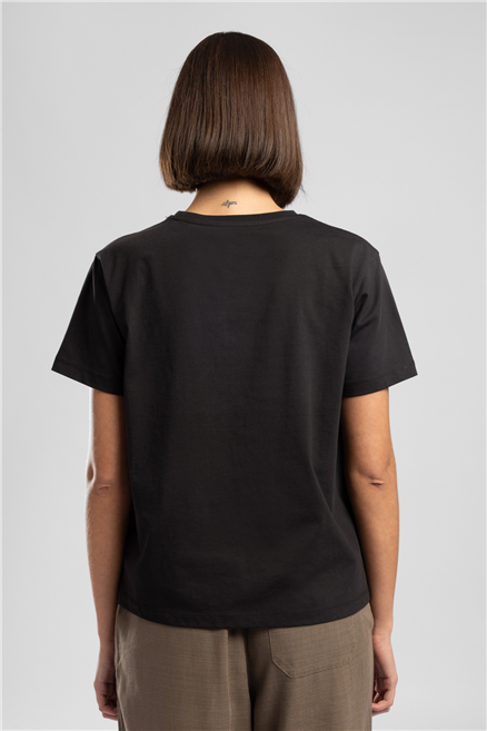 New Zebrars Kadın Basic Baskılı Bisiklet Yaka T-Shirt Siyah