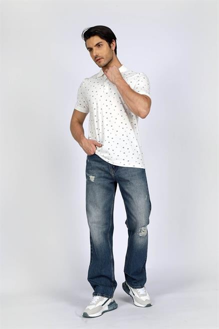Newandy Erkek %100 Pamuk Polo Yaka T-Shirt Off White
