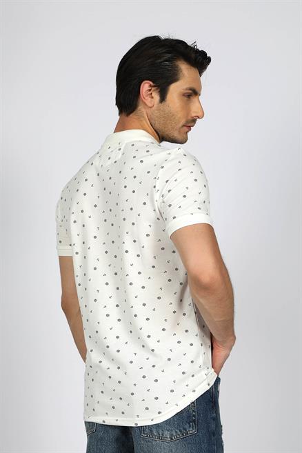 Newandy Erkek %100 Pamuk Polo Yaka T-Shirt Off White