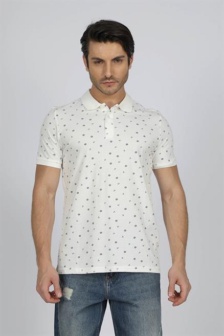 Newandy Erkek %100 Pamuk Polo Yaka T-Shirt Off White