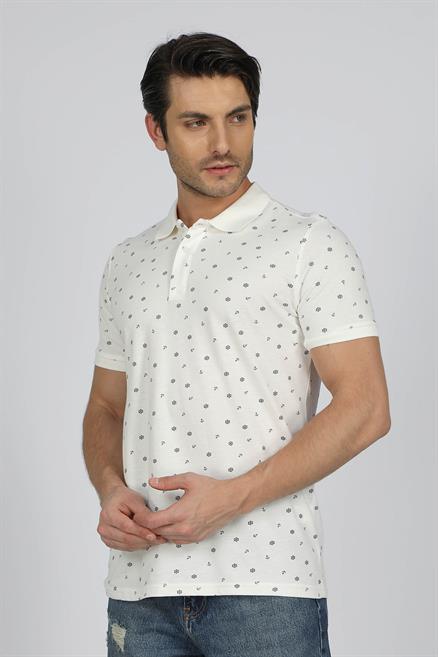 Newandy Erkek %100 Pamuk Polo Yaka T-Shirt Off White