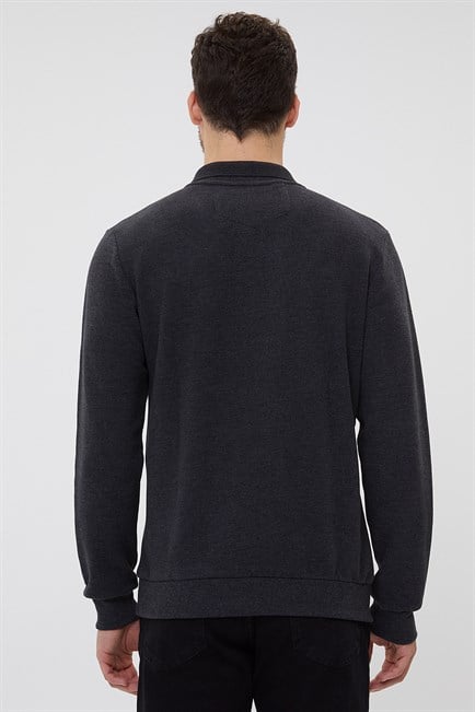 Newblend Erkek Polo Yaka Sweatshirt Antrasit Melanj