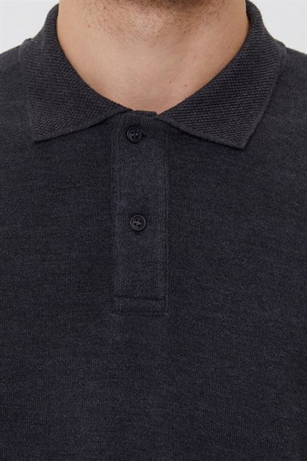Newblend Erkek Polo Yaka Sweatshirt Antrasit Melanj