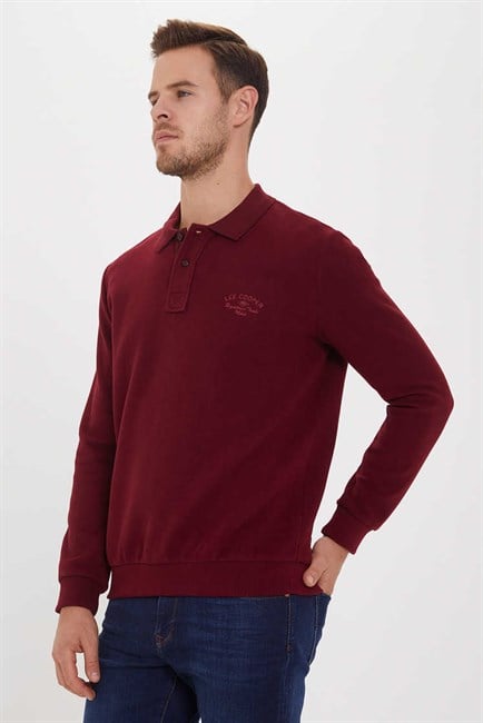 Newblend Erkek Polo Yaka Sweatshirt Bordo