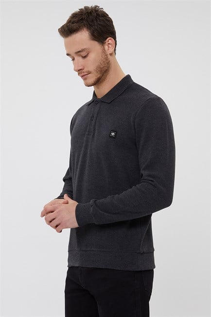 Newblend Erkek Polo Yaka Sweatshirt Antrasit Melanj