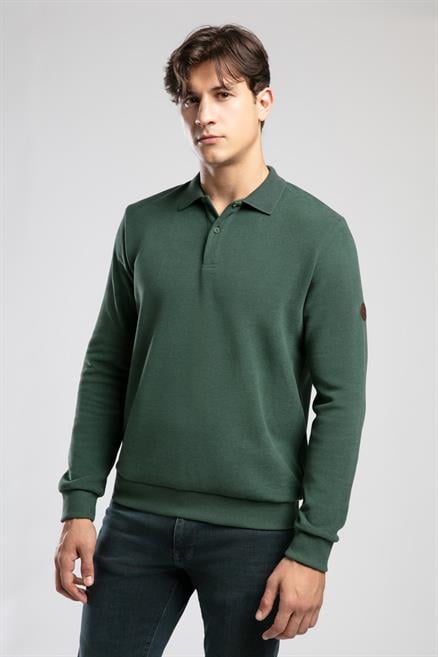 Newblend Erkek Polo Yaka Sweatshirt Zümrüt
