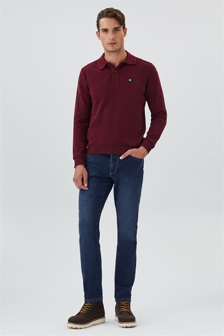 Newblend Erkek Polo Yaka Sweatshirt Bordo