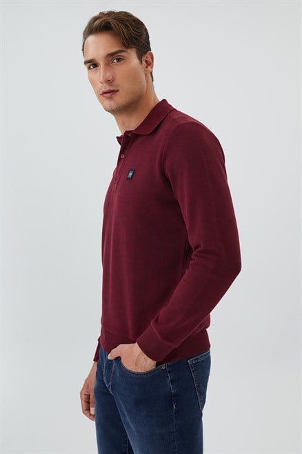 Newblend Erkek Polo Yaka Sweatshirt Bordo