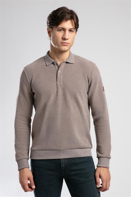 Newblend Erkek Polo Yaka Sweatshirt Koyu Bej